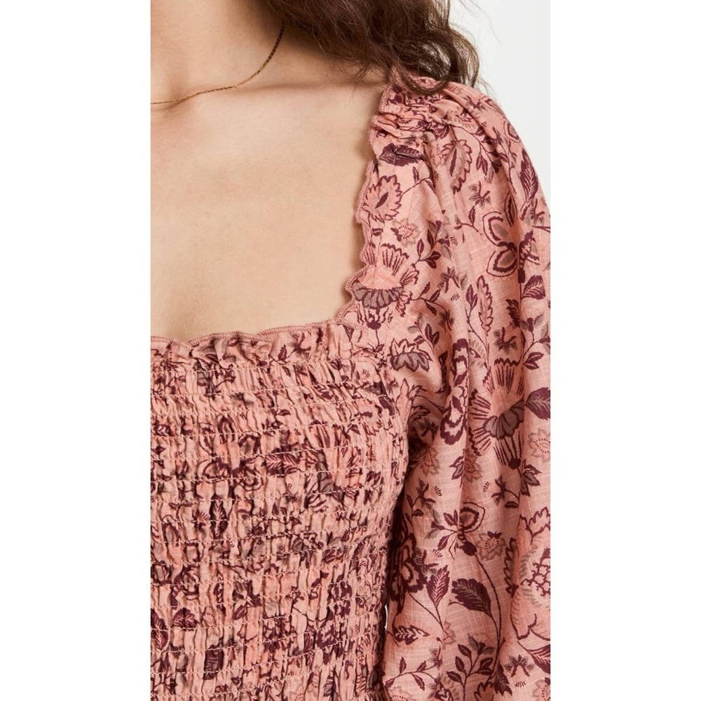 FREE PEOPLE Smock it to Me Floral On/Off Shoulder Mini Dress Coquette Milkmaid S - Picture 16 of 16